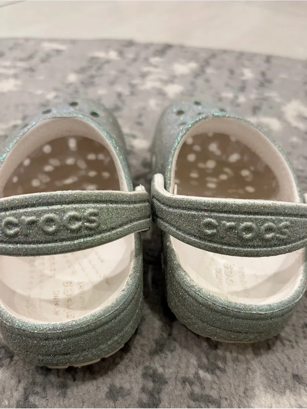 Toddler Girls 9 CROCS silver iridescent glitter